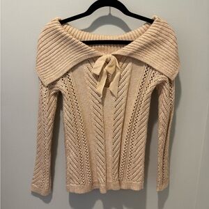 White House Black Market Cream Off-the-Shoulder Bow Sweater